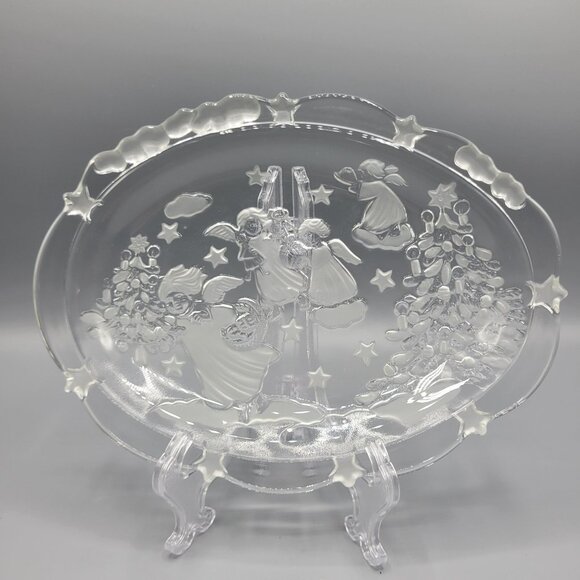 Mikasa Holiday Classics Crystal Candy Dish Oval 9" Stars Angels Christmas Decor - Picture 9 of 11